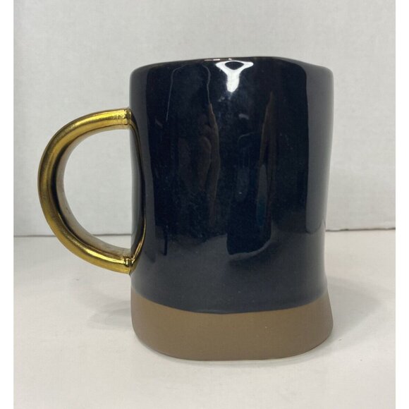 World Market Gold-Handled Black Ceramic Mug With Matte Brown Base - Picture 2 of 7